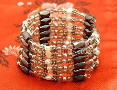 SALE Baroque White Natural Pearl and Gray Crystal & Hematite 36'' Bracelet-br356 - Image 1 of 4