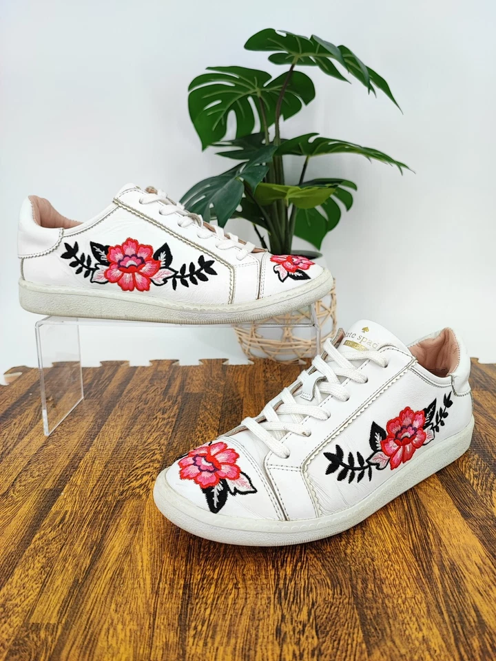 Kate Spade Women's Everhart Floral Leather Embroidered White Sneakers Size 6.5M  - Image 1 of 4