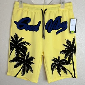 Public Record Men's Shorts Small Yellow Good Vibes Quick Dry Palm Trees NWT - Bild 1 von 11