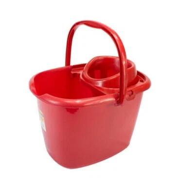 TML Plastic Durable Household Home Mop Bucket Wringer with Handle 15L - Red