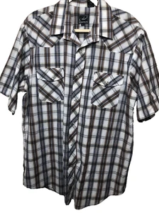 Roper Men's Pearl Snap Button Western Shirt Men’s XL Plaid Silver Thread Accent - Picture 1 of 9