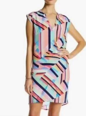 Tori Richard Silk Geometric Womens Size 6 Colorful Cottagecore Pink Blue Art - Image 1 of 4