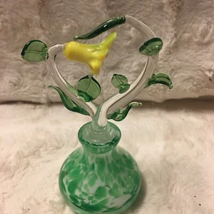 Kunstglas Parfüm Flasche mundgeblasen mit Lilly Blume & Blatt Rebe Stopfen 5 Zoll Neu aus altem Lagerbestand - Bild 1 von 11