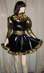 Lackminikleid mit Tellerrock Rüschenkragen mit Schloß  Vinyldress for Maids  - Picture 1 of 3