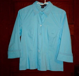 Women's Blouse Button-Up Blue Lace Sz M - Picture 1 of 4