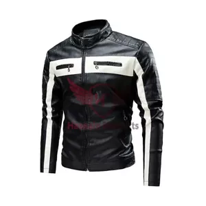 Motorcycle Real Leather Jacket Men Autumn Casual Vintage Windproof Bike Jacket - Picture 1 of 3