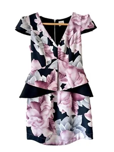 Showpo Angel Biba Floral Pattern Peplum dress plunge neck AU8 Size 2/4 - Picture 1 of 8