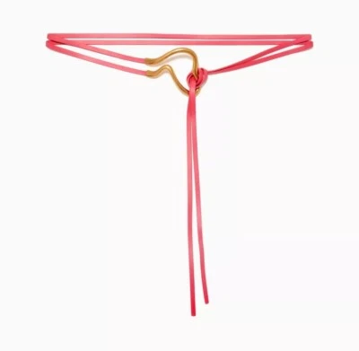 BOTTEGA VENETA lollipop pink double thin leather belt w decorative gold buckle - Image 1 of 4