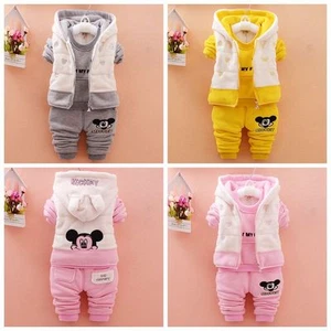 Baby Boys/Girls Winter Clothing Set Long Sleeve Shirt+Pants+ Vest Hoodie 3PCS - Picture 1 of 15