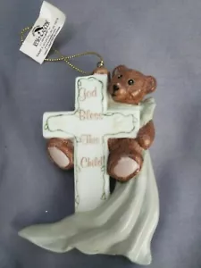 Kurt S. Adler Holiday Porcelain teddy  Christmas Ornament God bless this child  - Picture 1 of 4