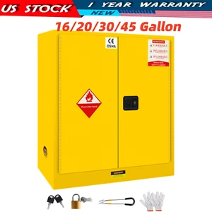 16/20/30/45 Gallon Safety Storage Ventilated Cabinet Yellow Flammable Fireproof - Picture 1 of 44