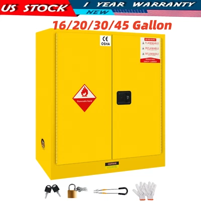 16/20/30/45 Gallon Safety Storage Ventilated Cabinet Yellow Flammable Fireproof