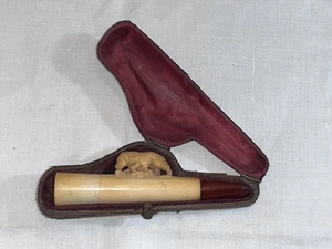 RARE 1800's Antique Meerschaum Tobacco Pipe with Case Hunting Dog Sturdy - Picture 1 of 11