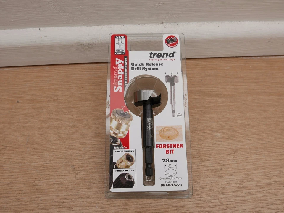 TREND 28MM X 80MM BROCA MADERA FORSTNER 1/4" VÁSTAGO HEXAGONAL BROCHE DE PRESIÓN/FS/28 dis Foto 1 de 1