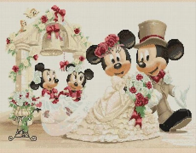 Wedding Cross stitch chart mickey mouse & minnies wedding no20A flowerpower37-uk