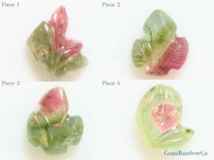 Carved Leaf Tourmaline Gemstone, Tourmaline Leaf Carved Stone, Multi Color - Picture 1 of 13