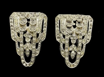 Vintage Pair of Silver Toned Clear Rhinestone Sweater or Dress Clips - Image 1 of 4