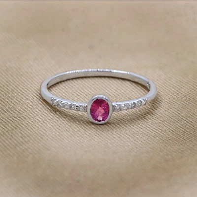 18k White Gold Plated Natural Ruby & Diamond Engagement Ring Handmade Jewelry - Image 1 of 4