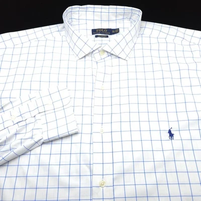 Polo Ralph Lauren Performance Button Shirt -3XLT TALL White Blue Check Stretch - Image 1 of 4