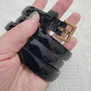 Cintura skinny W.Kleinberg nuova senza etichette nera vernice fibbia tono oro made in USA M - Foto 1 di 10