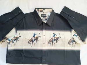 White Horse Men's Western Pearl Snap Shirt Equestrian Cowboy Black& White Sz 3XL - Picture 1 of 10