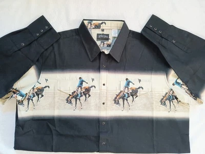 White Horse Men's Western Pearl Snap Shirt Equestrian Cowboy Black& White Sz 3XL - Image 1 of 4