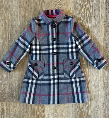 Abrigo Burberry Niñas Gris Nova Check Mezcla Lana Talla 4 Usado en Excelente Condición Foto 1 de 4