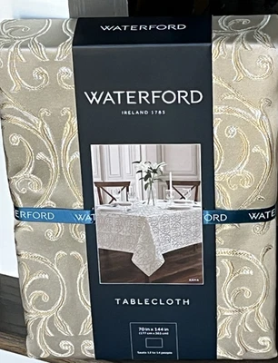 WATERFORD Anya Gold Jacquard Christmas Holiday Tablecloth,  70x 144 - Image 1 of 4