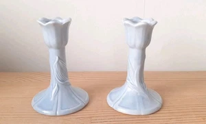 Södahl Blue Candlesticks Pair Vintage Denmark Floral Ceramic Candle Holders 4" - Picture 1 of 9