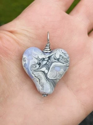 Colgante Corazón Vidrio Murano Plata de Ley 925 HECHO A MANO lavanda y marfil Foto 1 de 4