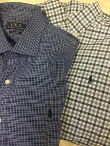 Polo Ralph Lauren Men XL Blue Plaid check Lightweight easy care 2 shirts cotton - Picture 1 of 6