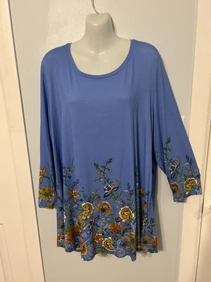 Nuevo con etiquetas Colección JM Azul Floral Multi Top con Manga 3/4 a Larga Talla Grande 3X Foto 1 de 3
