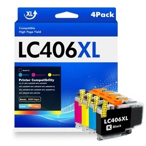 4 Pack Compatible LC 406 LC-406 Extra Capacity Ink Cartridge for Brother Printer - Picture 1 of 6