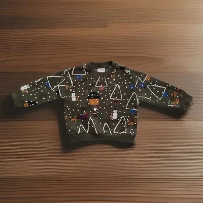 New Zara Baby Boys Girls Christmas Sweatshirt Green Long Sleeve Size 9-12M - Image 1 of 4