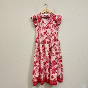 PINCH Floral Midi Dress Womens Sz M Pink Tiered A-Line Flutter Sleeve Fairy NWT - Picture 1 of 14