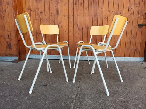4x Steel Stacking Dining Room Chair Wood Industrial Design Vintage Cover