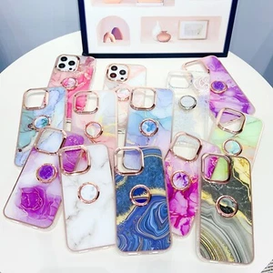 10pcs/lot Plating Marble Shockproof Hybrid Ring Armor Case for iPhone Samsung - Picture 1 of 22