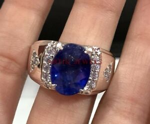Heated Blue Sapphire Gemstone with 925 Sterling Silver Ring for Men's #3500