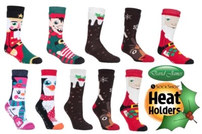 Heat Holders Thermal Festive Christmas Double Layered Slipper Gripper Socks  - Image 1 of 4