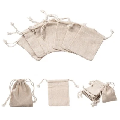10pcs Cotton Pouch Gift Sachet Bags 9x8cm Double Canvas Drawstring Bag - Image 1 of 4