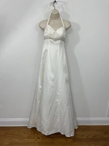 David's Bridal Ivory Beaded Halter Wedding Dress SAS1206 Fit And Flare Size 2 - Picture 1 of 12