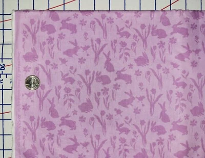 Easter Bunny Rabbit Lavender Purple Floral Cotton JoAnn Fabric 1 yard + 17" inch - Image 1 of 4