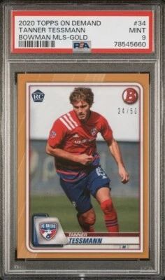 2020 Topps Bowman MLS #34 TANNER TESSMANN Rookie Gold /50 PSA 9 MINT RC - Image 1 of 2
