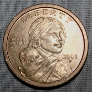 2001 P Sacagawea Native American Gold Tone U.S. One Dollar Coin: Circulated p25 - Bild 1 von 4