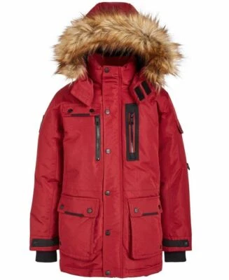 NWT DKNY Boys Red or Black Parka/ Jacket with Faux-Fur Trim(Size 2T) MSRP$120.00 - Image 1 of 3
