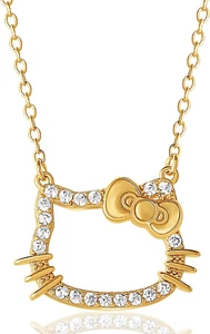 Hello Kitty Sanrio Womens CZ Outline Pendant Necklace Official License - 18" Fla - Picture 1 of 12