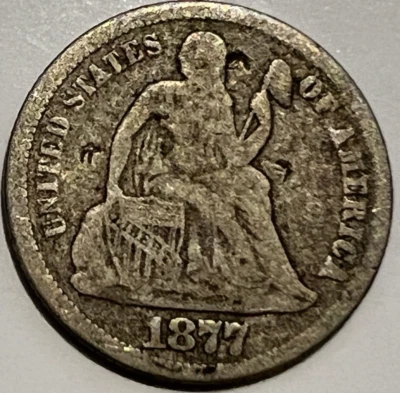 ✅  1877 Liberty Seated Dime 90% Silver F+ 2000 Survival Estimated - Image 1 of 4