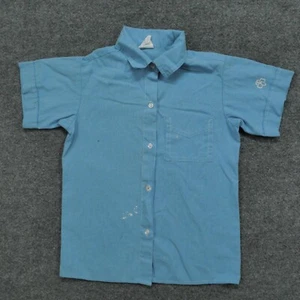 Vintage Girl Scout Brownie Shirt Girls 7 Blue Button Up Uniform 70s 80s - Picture 1 of 12