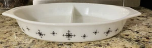 Pyrex Compass Divided Server Dish 1 1/2 Qt 1959 Midcentury Black Atomic & White - Picture 1 of 9
