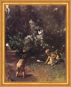 Boccia spielende Kinder Anselm Feuerbach Gemeinschaft Natur H A3 0106 Gerahmt - Bild 1 von 1
